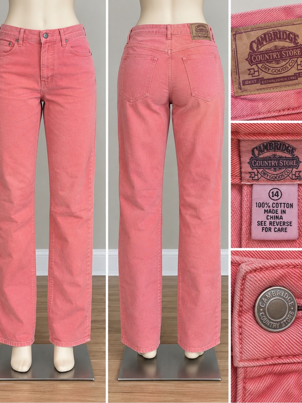 Vintage 90s Cambridge Country Store Pink Jeans Women’s 14 High Rise Straight Leg